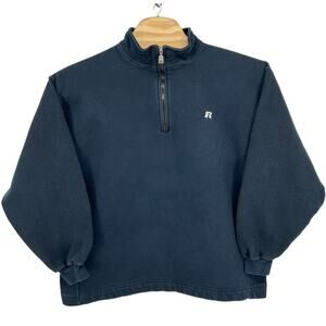 Vintage 90s y2k Men's XL Russell Athletic Navy Blue Blank quarter zip Sweatshirt